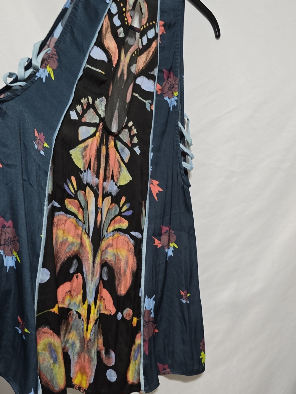 Free People Dream Free Printed Tunic Boho Halter Mini Dress Black Blue SP - Picture 8 of 11